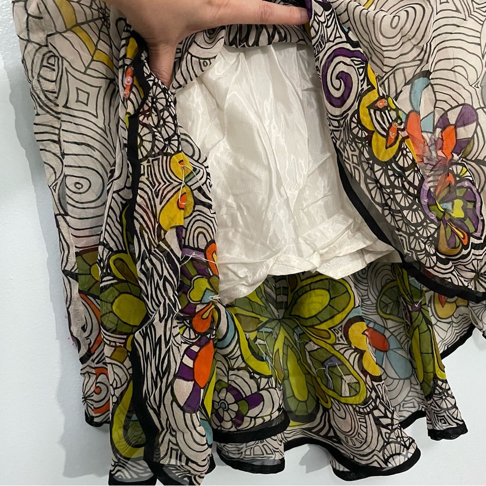 Alberto Makali Gold and Green Floral Sequin A-Line Midi Skirt XL - Picture 9 of 11